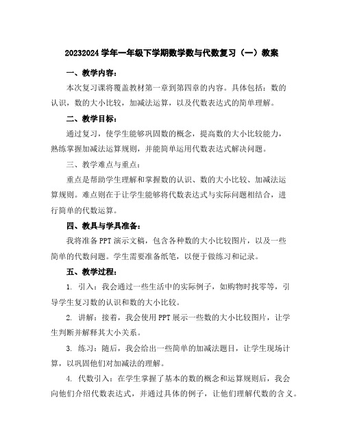 2023-2024学年一年级下学期数学数与代数复习(一)教案