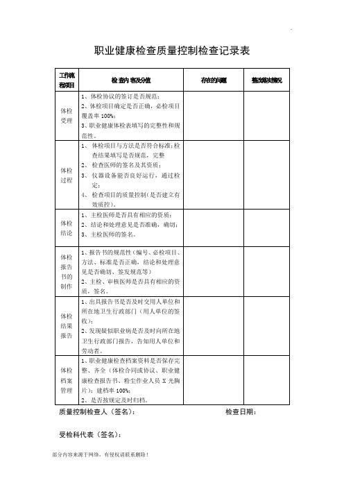 职业健康检查质量控制记录表