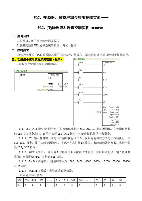 西门子PLC与变频器USS通讯控制实训(连线方法和详细程序)