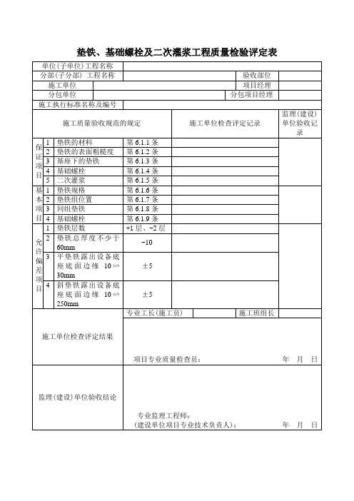 机电设备安装工程质量检验评定表