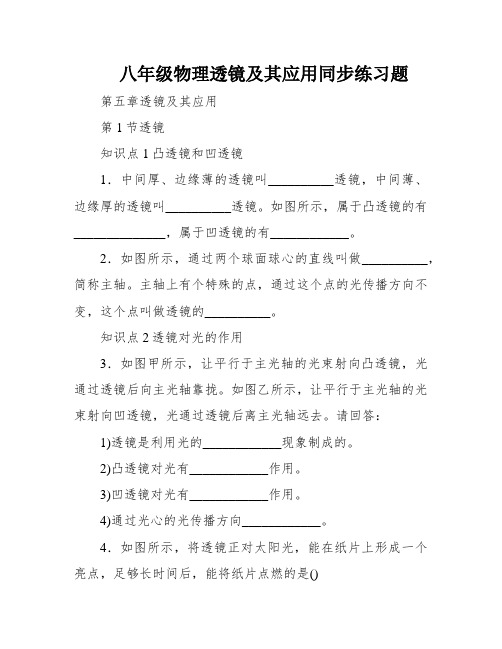 八年级物理透镜及其应用同步练习题