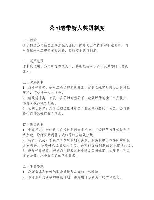 公司老带新人奖罚制度