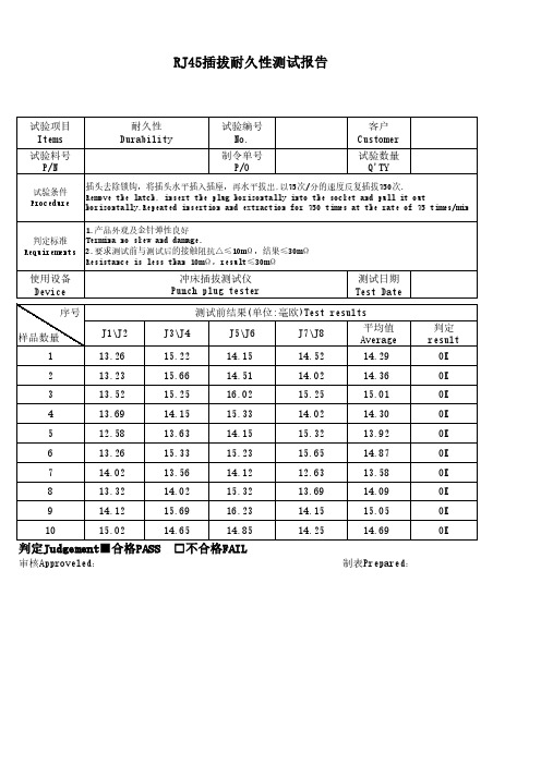 RJ45插拔耐久性测试报告