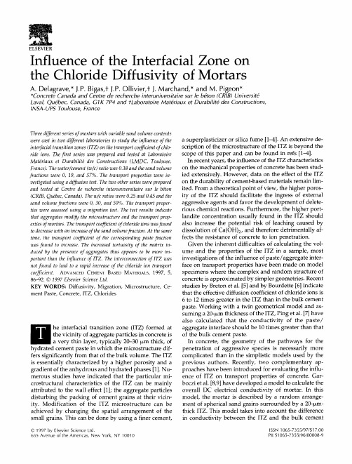 Influence of the interfacial zone on the chloride diffusivity of mortars