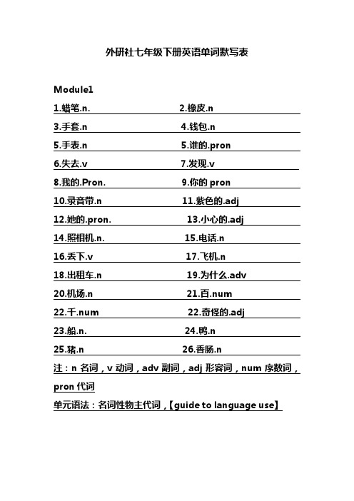 (完整版)外研社七年级下册英语单词默写表