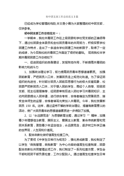 初中团支部工作总结范文3篇_团委团支部工作总结_