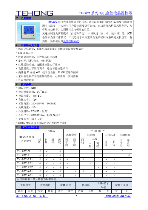 TH-202系列风机盘管液晶温控器说明书