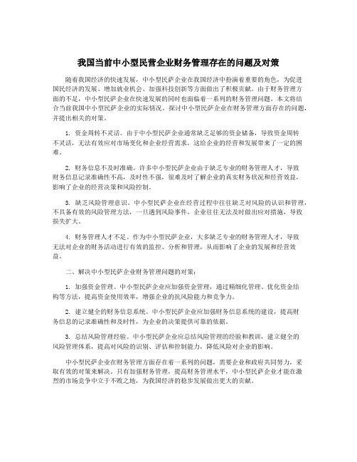 我国当前中小型民营企业财务管理存在的问题及对策