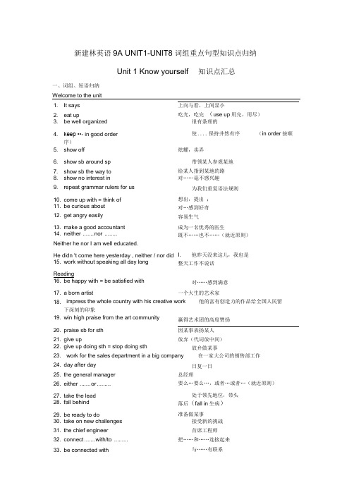 牛津译林九年级上学期英语知识点汇总