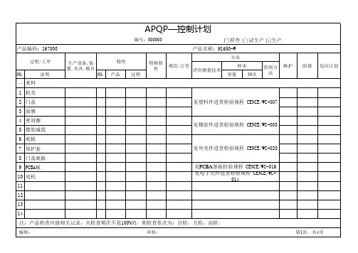 APQP-控制计划