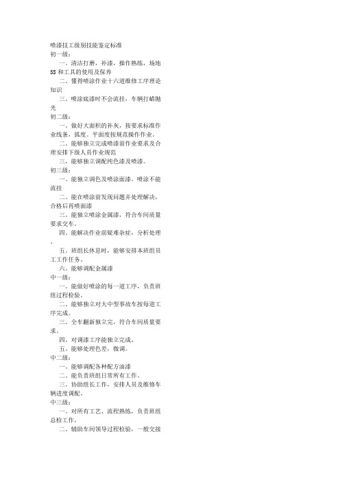 喷漆技工级别技能鉴定标准