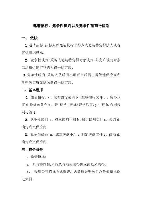 邀请招标竞争性谈判以及竞争性磋商的区别