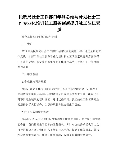 民政局社会工作部门年终总结与计划社会工作专业化培训社工服务创新提升社工队伍素质