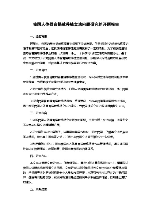 我国人体器官捐献移植立法问题研究的开题报告