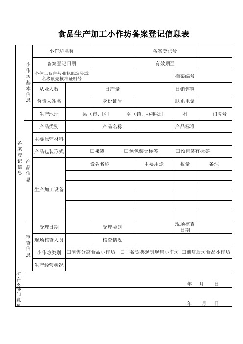 小作坊备案登记表