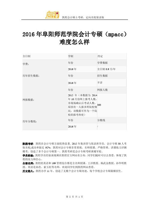 2016年阜阳师范学院会计专硕(mpacc)难易程度怎么样