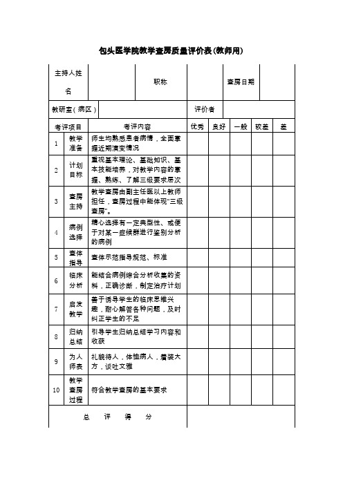 包头医学院教学查房质量评价表.