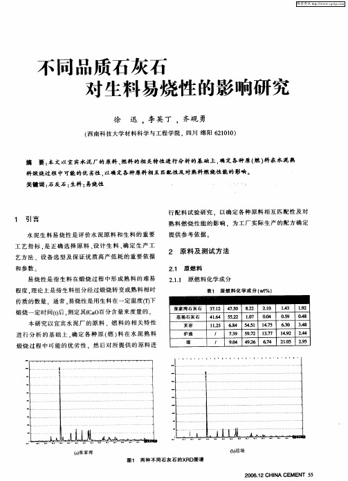 不同品质石灰石对生料易烧性的影响研究