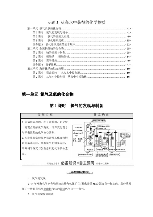 新教材 苏教版高中化学必修第一册 专题3 从海水中获得的化学物质 学案(知识点考点汇总及配套习题)