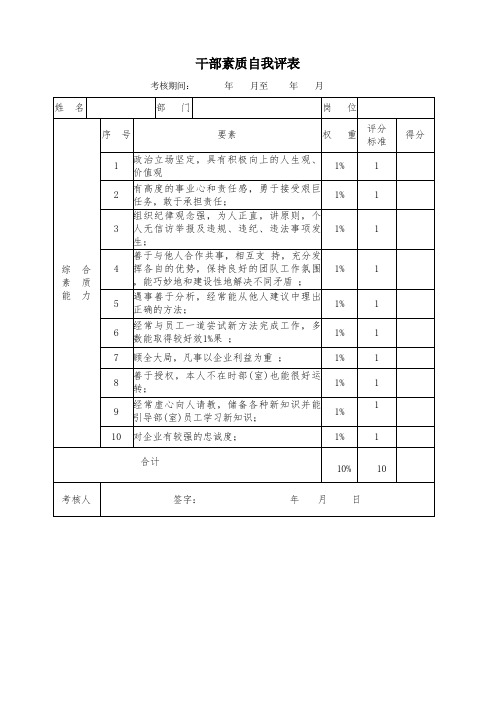 干部素质自我评表