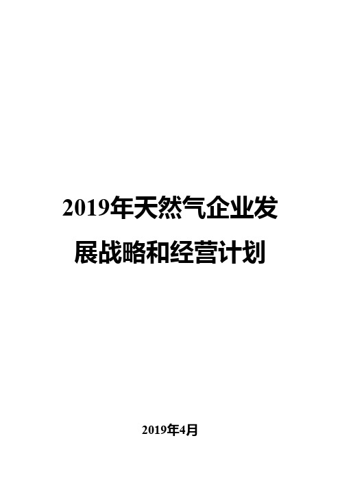 2019年天然气企业发展战略和经营计划