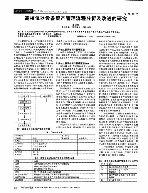 高校仪器设备资产管理流程分析及改进的研究