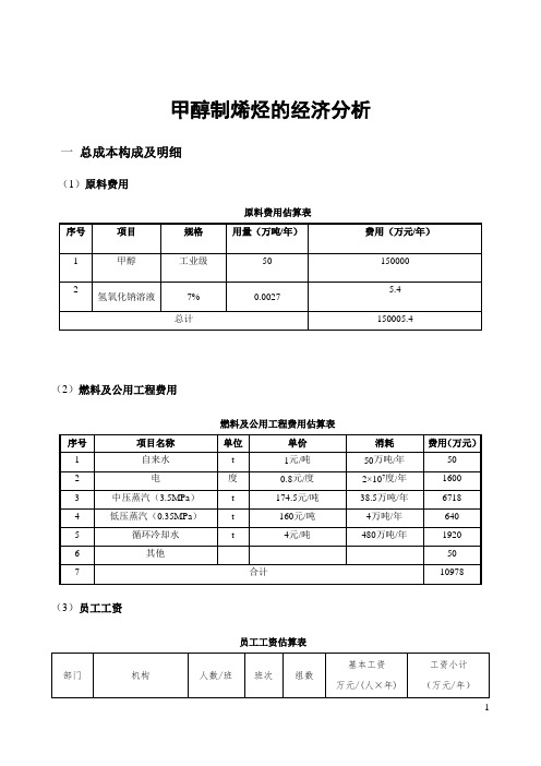 完整word版,60万吨甲醇制烯烃的经济分析