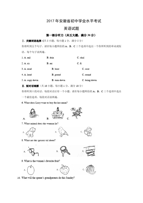 【英语】2017年安徽省英语中考真题