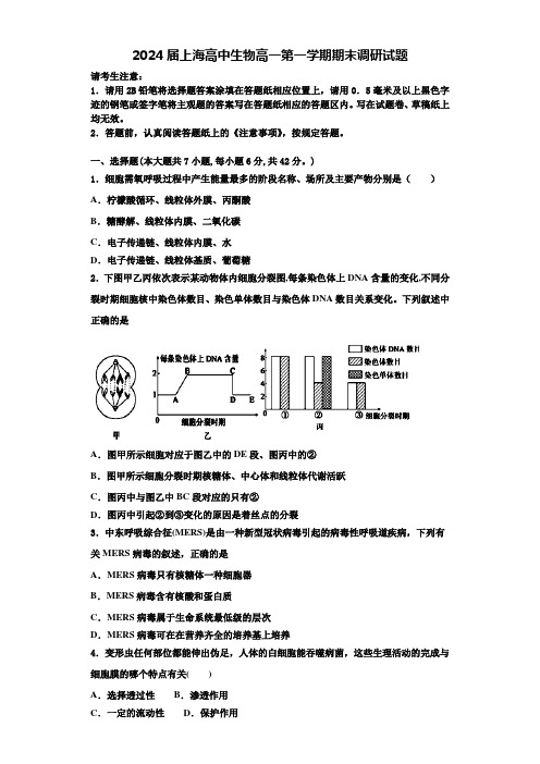 2024届上海高中生物高一第一学期期末调研试题含解析