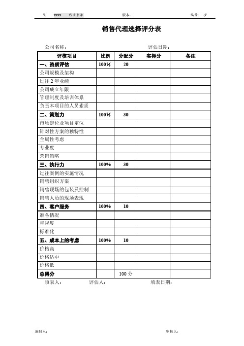 销售代理选择评分表(标准版)