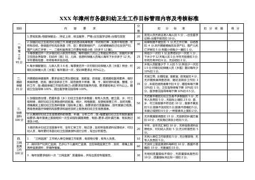 XXX年漳州市各级妇幼卫生工作目标管理内容及考核标准