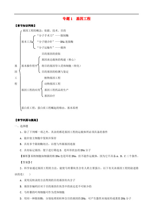 版高考生物一轮精品复习 专题1 基因工程(单元复习)学案 新人教版选修3