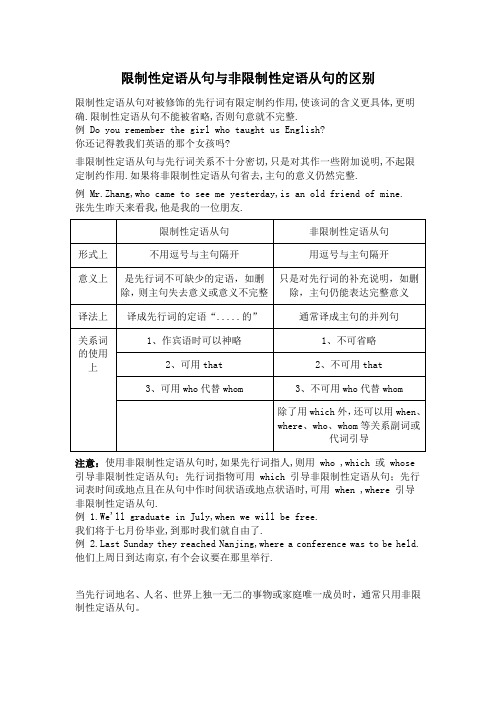 限制性定语从句与非限制性定语从句的区别