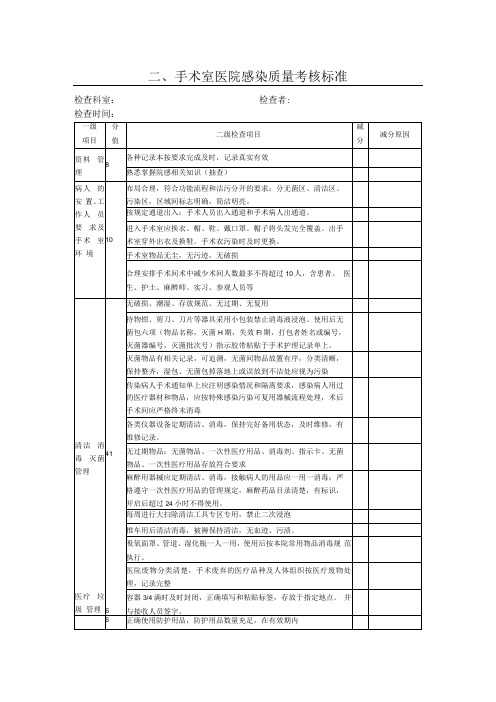 院感质检标准2手术室医院感染质量考核标准