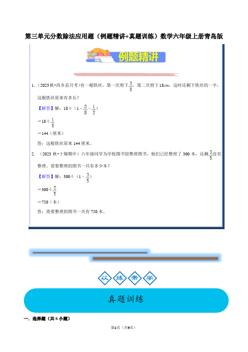 第三单元分数除法应用题(例题精讲+真题训练)(专项练习)-2024-2025学年六年级上册数学青岛版