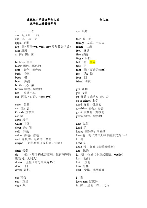 冀教版小学三至六年级英语单词汇总20200606(最终整理版)