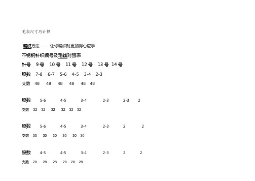 毛衣尺寸巧计算织毛衣针法衣服尺码计算方法