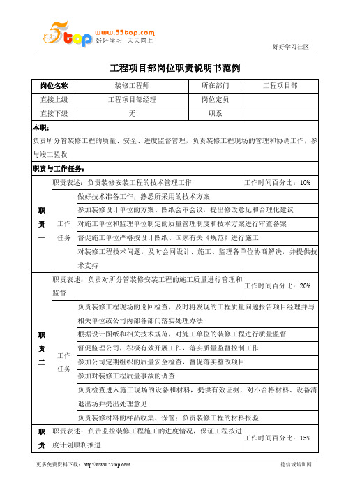 装修工程师岗位职责说明书