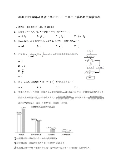 2020-2021学年江西省上饶市铅山一中高二上学期期中数学试卷(含解析)