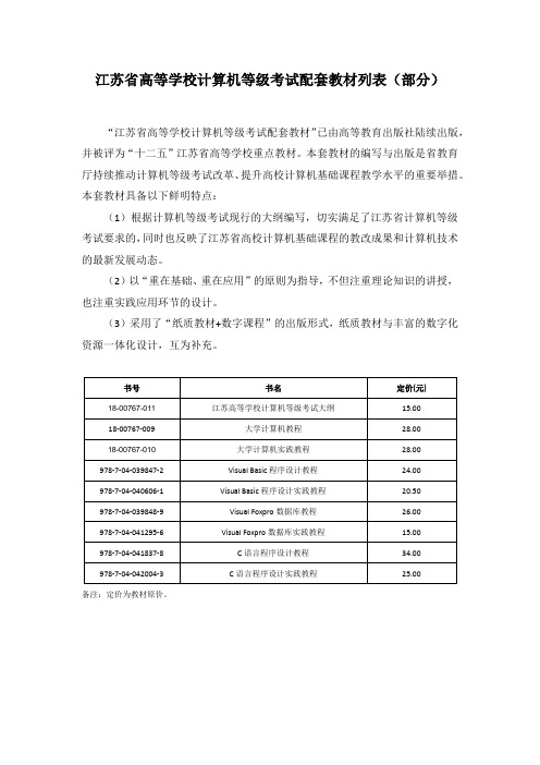 江苏省高等学校计算机等级考试配套教材列表(部分)