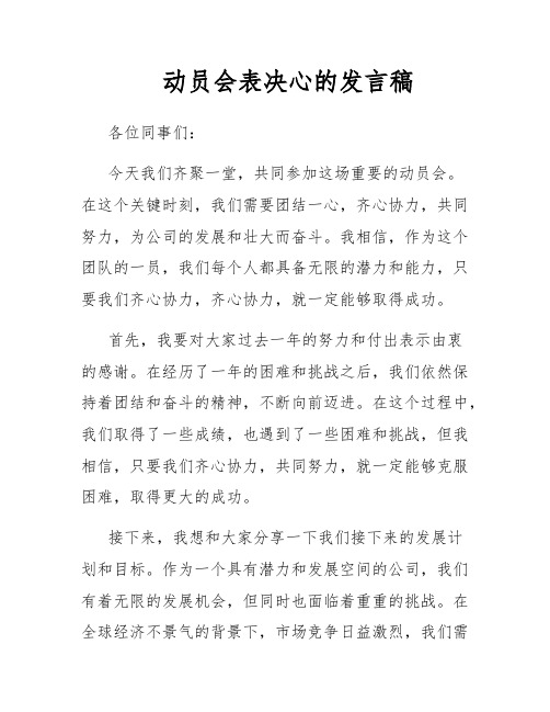 动员会表决心的发言稿