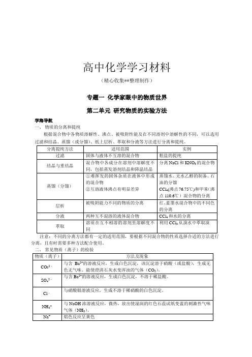 苏教版高中化学必修一专题一第二单元《研究物质的实验方法》习题精练