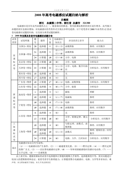 2008 年高考电磁感应试题归纳与解析