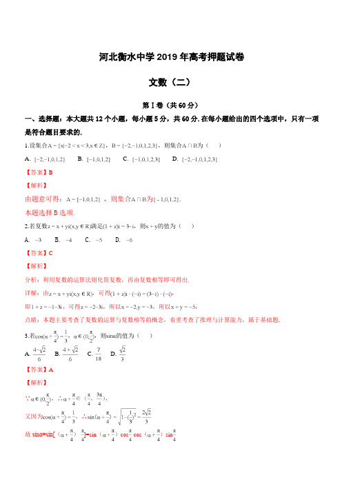 河北省衡水中学2019年高考押题数学(文)试卷(二)(附解析)