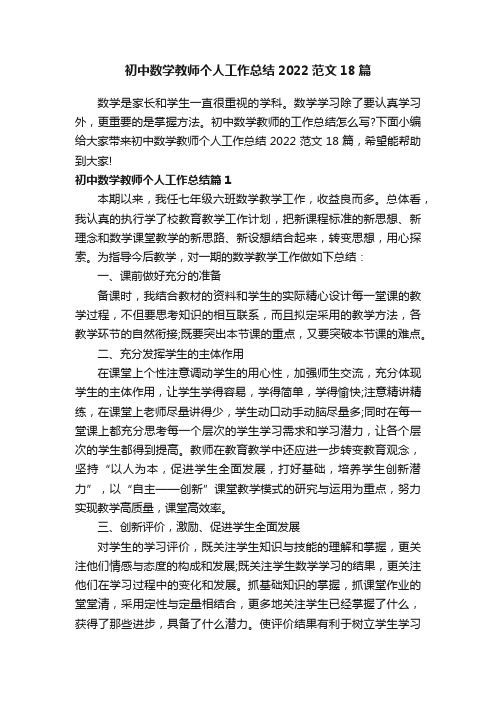 初中数学教师个人工作总结2022范文18篇