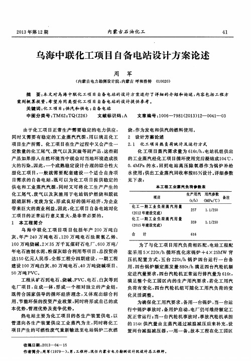 乌海中联化工项目自备电站设计方案论述