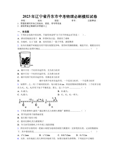 2023年辽宁省丹东市中考物理必刷模拟试卷附解析