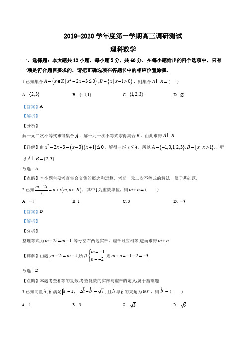 2020届广东省东莞市高三期末调研测试理科数学试题(解析版)