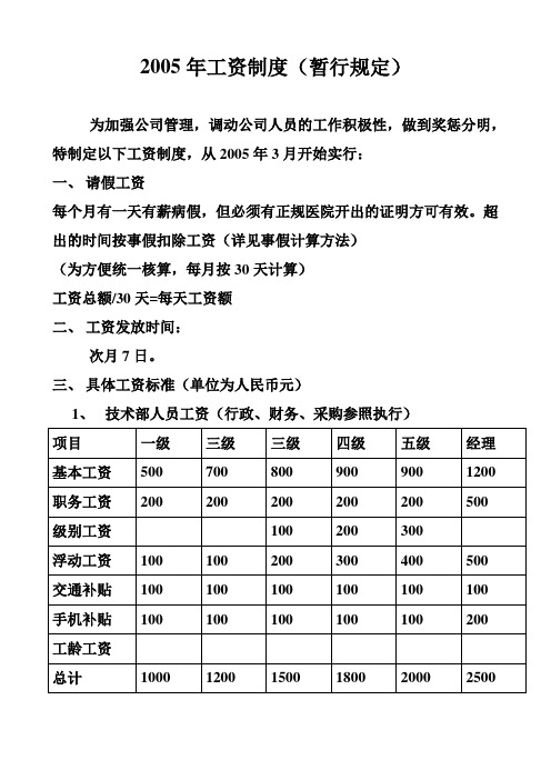 2005年工资制度