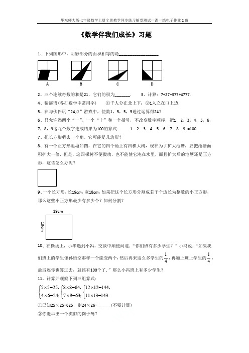 华东师大版七年级数学上册全册教学同步练习随堂测试一课一练电子作业2份